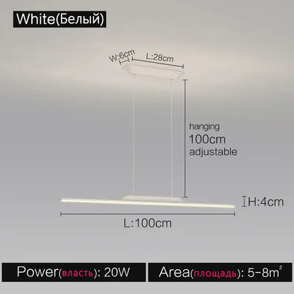 White modern led pendant light with sleek rectangular design and adjustable length in decorbites black line chandelier