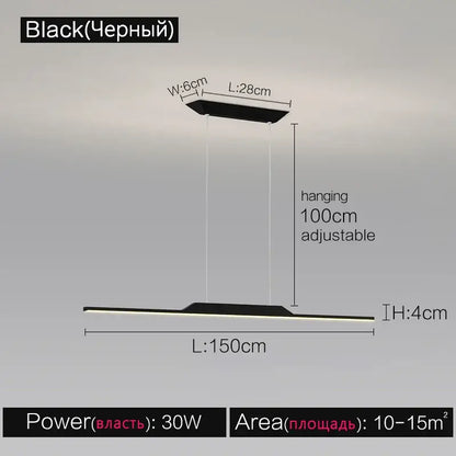 Black rectangular led pendant light with adjustable length in decorbites black line chandelier for elegant salon design