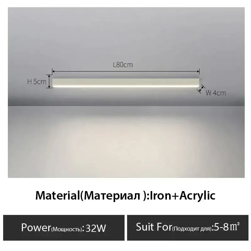 Decorbites black linear ceiling lamp featuring a sleek iron and acrylic design with soft white linear led lighting for living rooms