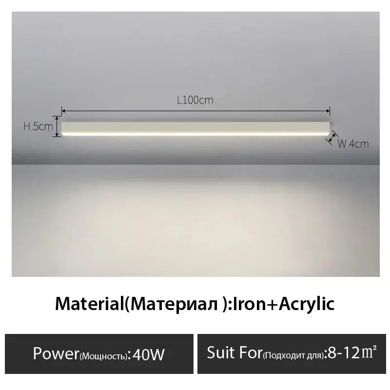 A sleek decorbites black linear ceiling lamp with 40w led light fixture in iron and acrylic for living room use
