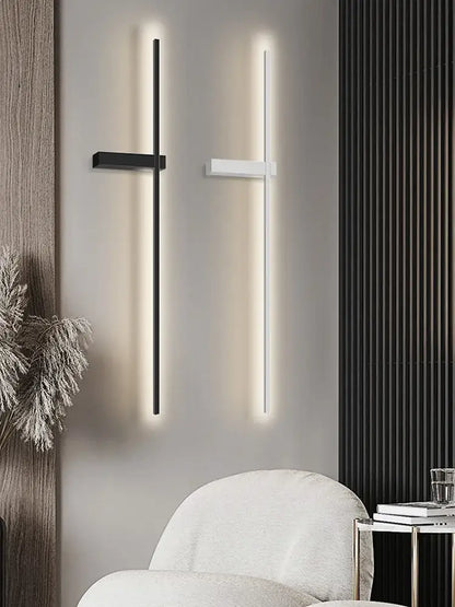Modern minimalist decorbites black long strip wall lamp with sleek vertical bars for bedroom and living room lighting