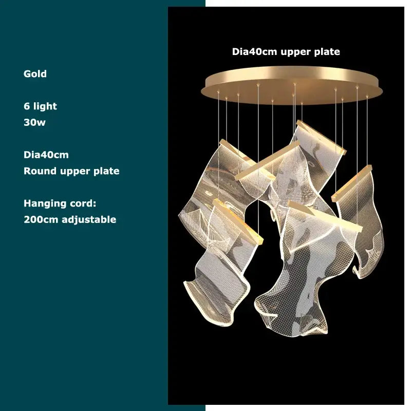 Gold-finished modern DecorBites black love chandelier with six mesh-like pendants for dining room lighting