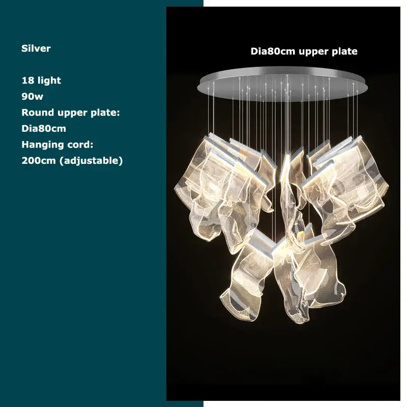 Silver decorbites black love chandelier lighting with 18 lights and mesh fabric for dining room decor