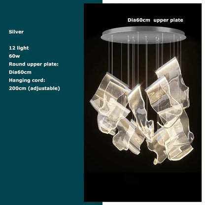 Silver modern decorbites black love chandelier lighting with 12 lights and flowing mesh shades for dining room