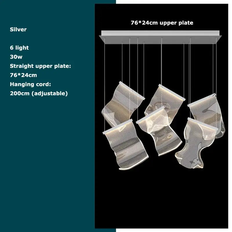 Silver modern DecorBites black love chandelier with six illuminated mesh pendant lights for dining room lighting