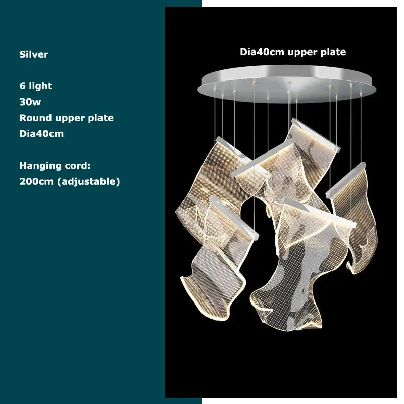 Silver decorbites black love chandelier lighting with six 30w lights and adjustable mesh shades for dining room
