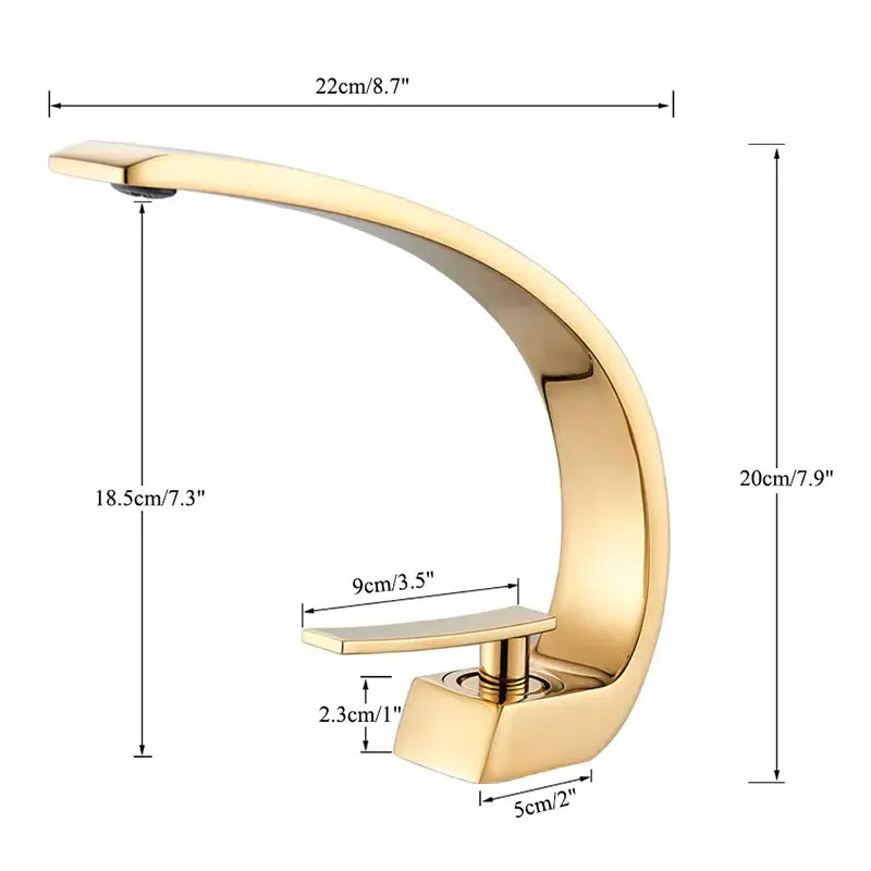 DecorBites™ black luxury brass basin faucet mixer tap with gold arc-shaped modern brass basin faucet design