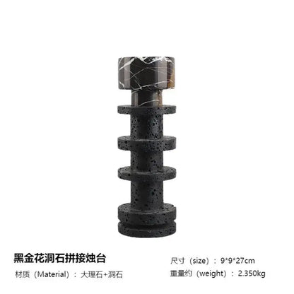 DecorBites black marble candle holder with black and gold marble mosaic and sleek tiered design for elegant centerpieces