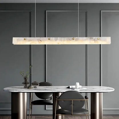 DecorBites black marble pendant chandelier with sleek rectangular design polished white marble finish and gold hardware