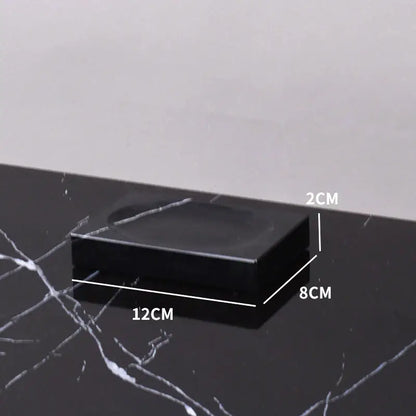 Black marquina rectangular soap dish with a smooth glossy finish and raised edges from decorbites black marquina bathroom set