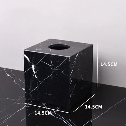 Black marquina tissue box in 14.5cm cube design part of decorbites black marquina bathroom set
