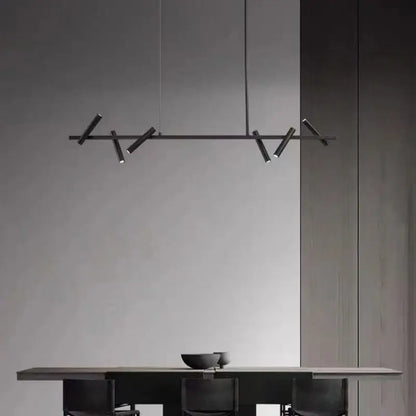 Decorbites black metal chandelier featuring sleek angular arms with integrated led bulbs for minimalist dining rooms