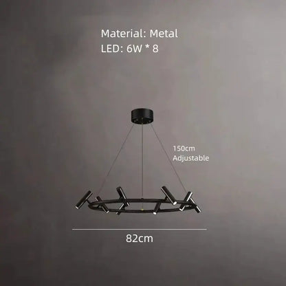 Decorbites black metal chandelier minimalist dining room led light with eight 6w led lights in a modern circular design