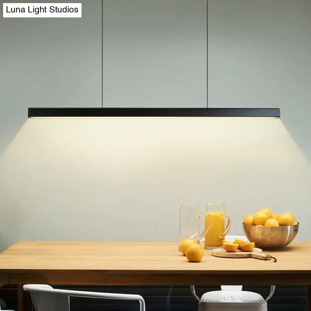 Black metal linear led pendant light with sleek modern design and remote control for restaurant island lighting
