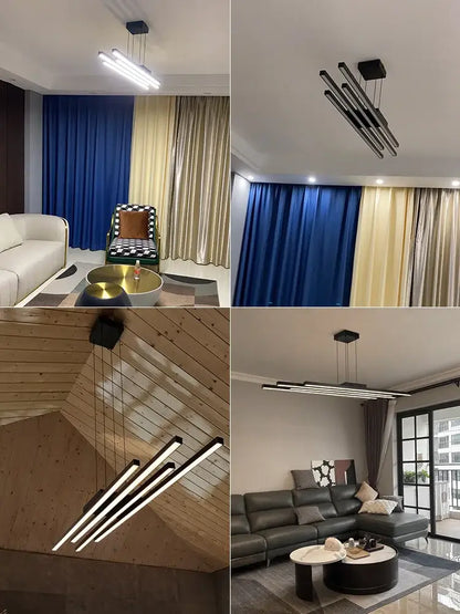 Modern black linear pendant lights with sleek minimalist design in decorbites black nordic chandelier for living room