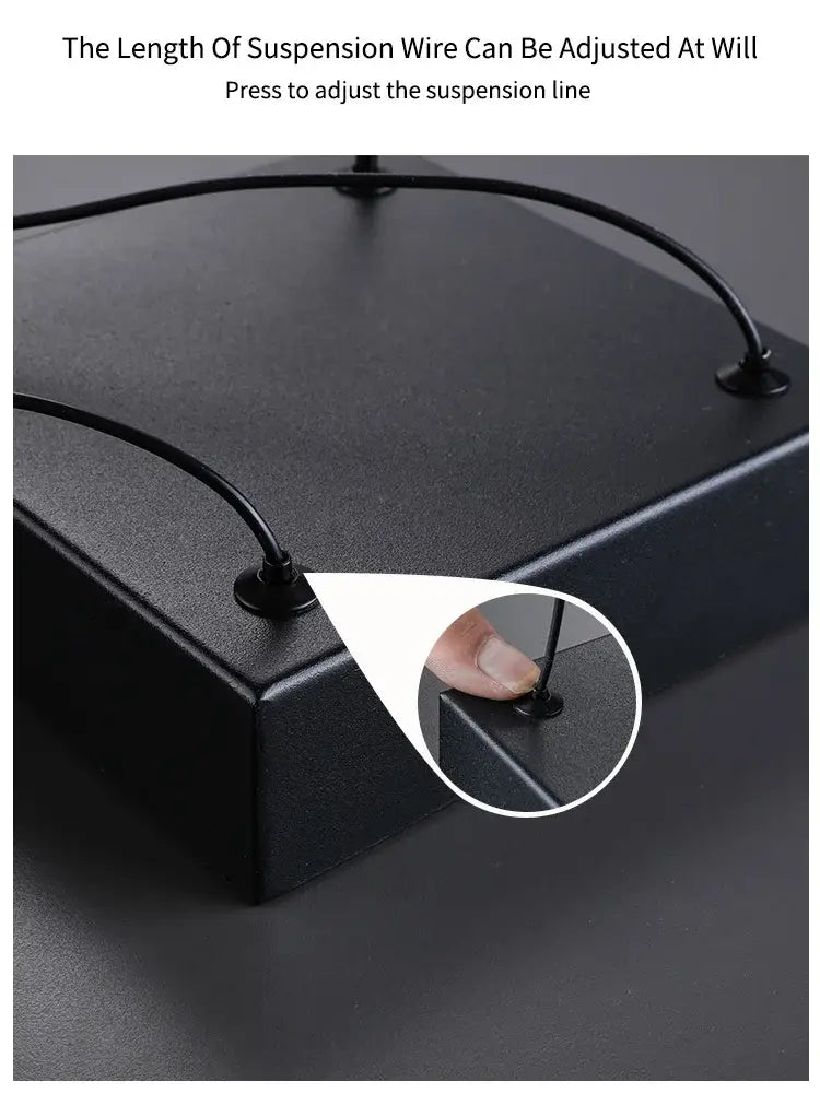 Black rectangular display stand with adjustable suspension wire for decorbites black nordic chandelier minimalist living room light