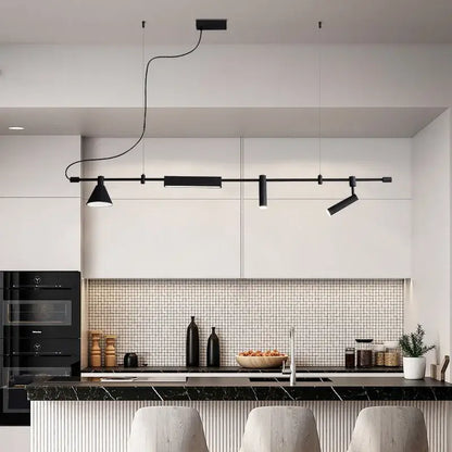 Black nordic designer chandelier with adjustable minimalist track lighting spotlights for modern dining room decorbites light