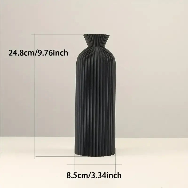 DecorBites black plastic vase with ribbed texture flared neck and slender body perfect for stylish boho decor centerpiece