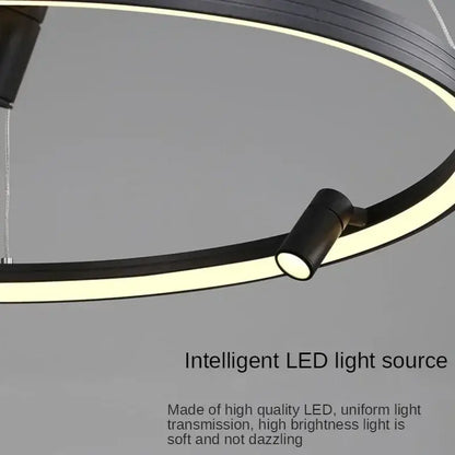 Decorbites black round combo chandelier with sleek modern design and integrated spotlight for living room use