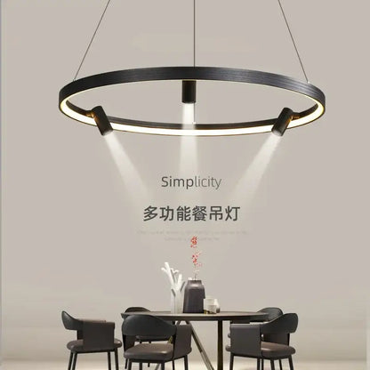 Modern decorbites black round combo chandelier with integrated led ring and adjustable spotlights for living rooms