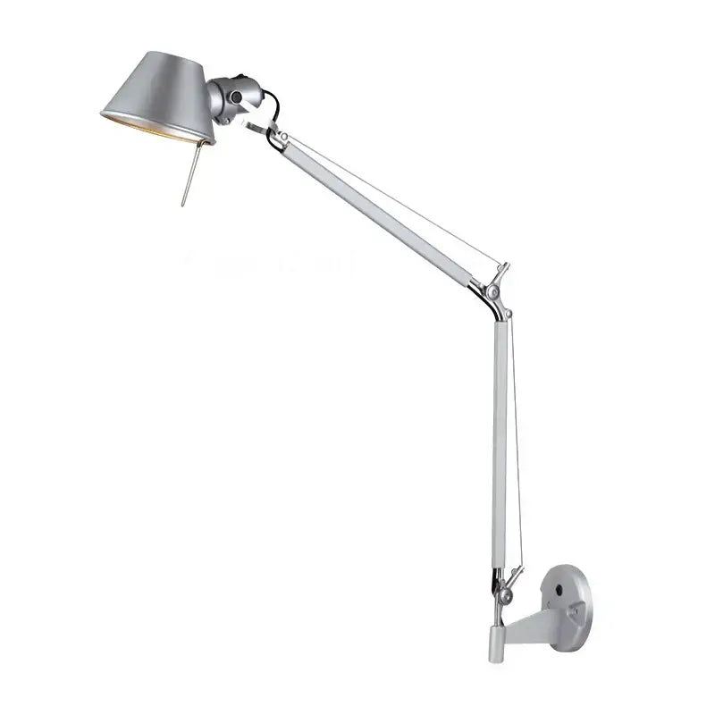 Silver articulated wall light with sleek adjustable arm and conical shade in decorbites black silver rotatable design