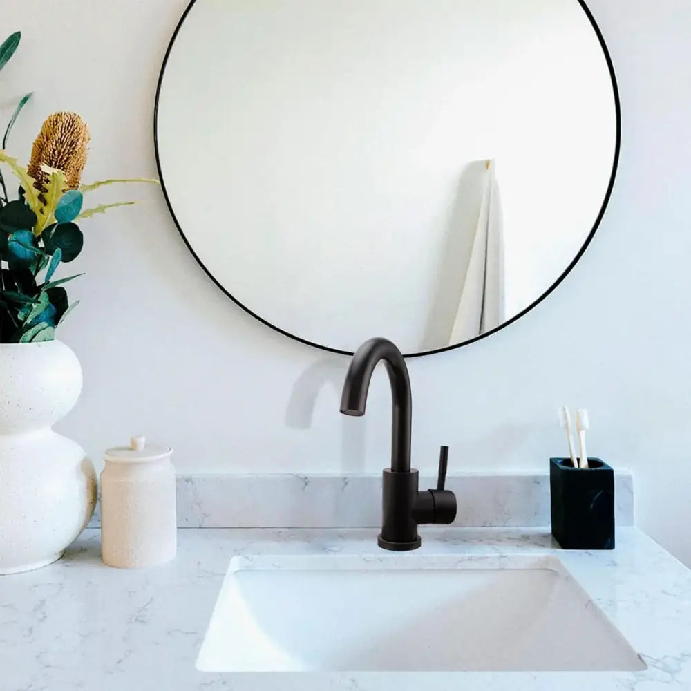 Decorbites™ black stainless steel bathroom faucet single handle with matte finish curved spout durable y práctico