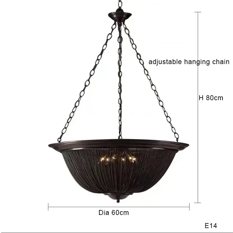 Dark bronze decorbites black tassel ceiling chandelier with woven wire bowl design and adjustable hanging chain for living room