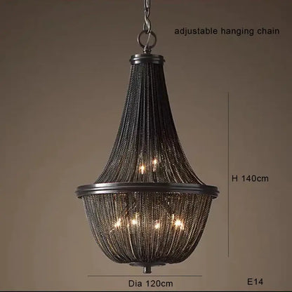 Decorbites black tassel ceiling chandelier in black metal with adjustable chain 120cm diameter for living room lighting