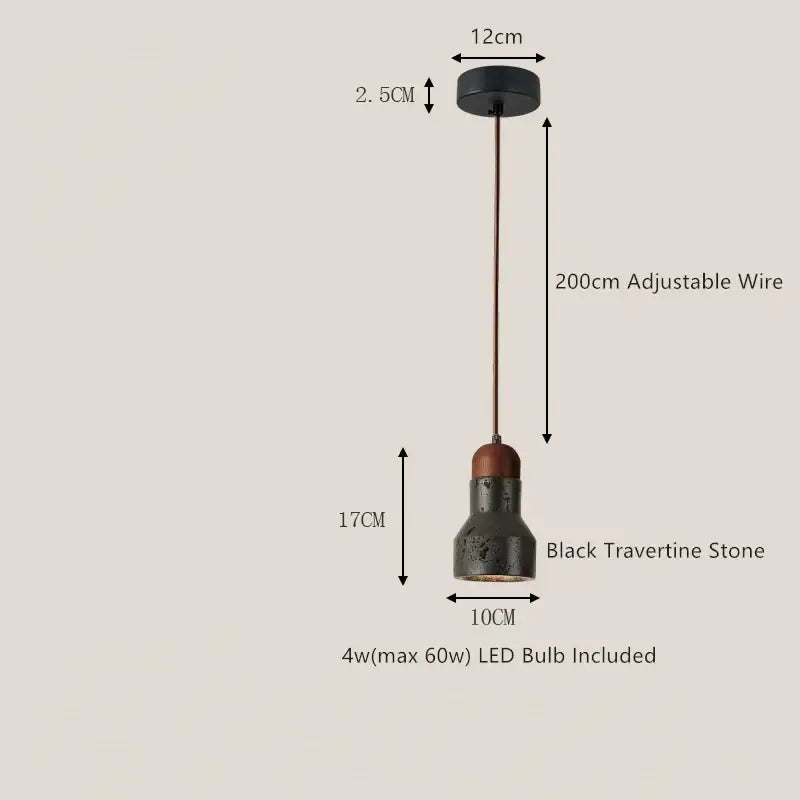 Decorbites black travertine led pendant lamp with matte finish and copper accents for dining room lighting