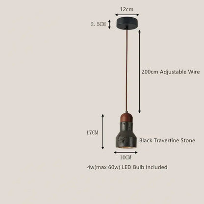 Decorbites black travertine led pendant lamp with matte finish and copper accents for dining room lighting