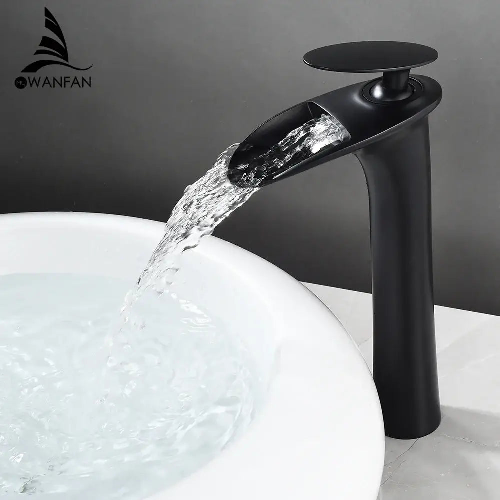 Decorbites™ black waterfall bathroom faucet mixer tap with matte finish and modern basin faucets design