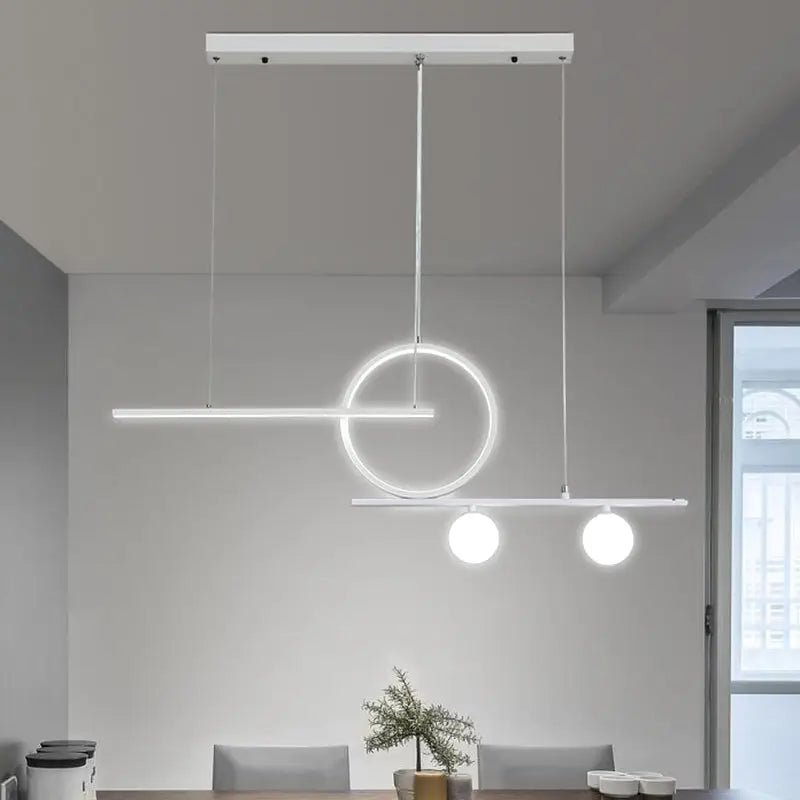 DecorBites™ black white metal suspension light with modern white led circle design for dining room lighting