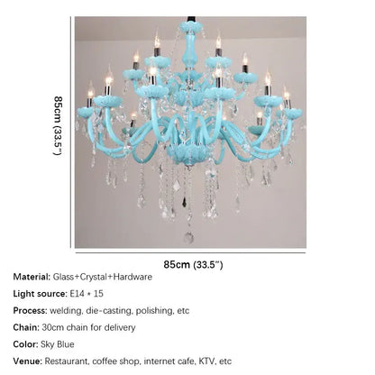 Sky blue decorbites blue crystal lamp candle chandelier with glass and crystal accents for living room decor
