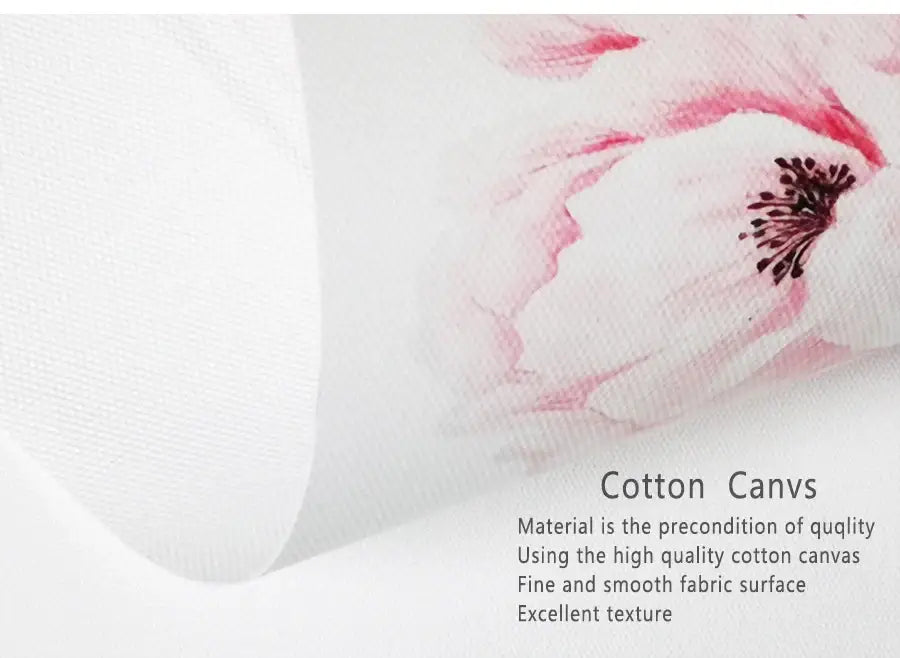 Decorbites™ soft white cotton canvas fabric with delicate pink floral print for living room featuring beautiful blue flowers