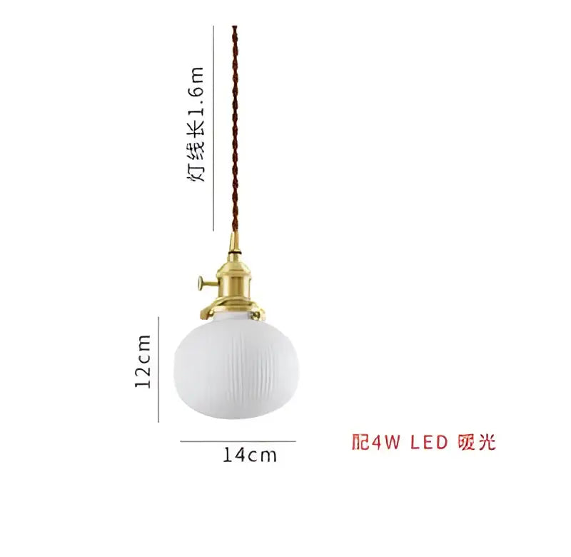 A vintage-style pendant light with white ribbed glass globe and brass fixture for decorbites blue glass pendant use