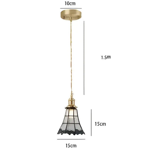 Gold-toned decorbites blue glass pendant light with black lace detailing and brass chain for dining room pendant lights