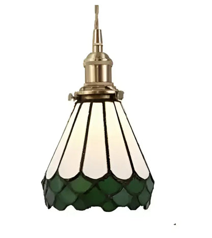 Green and white stained glass pendant lights with brass hardware complement decorbites blue glass pendant for dining room