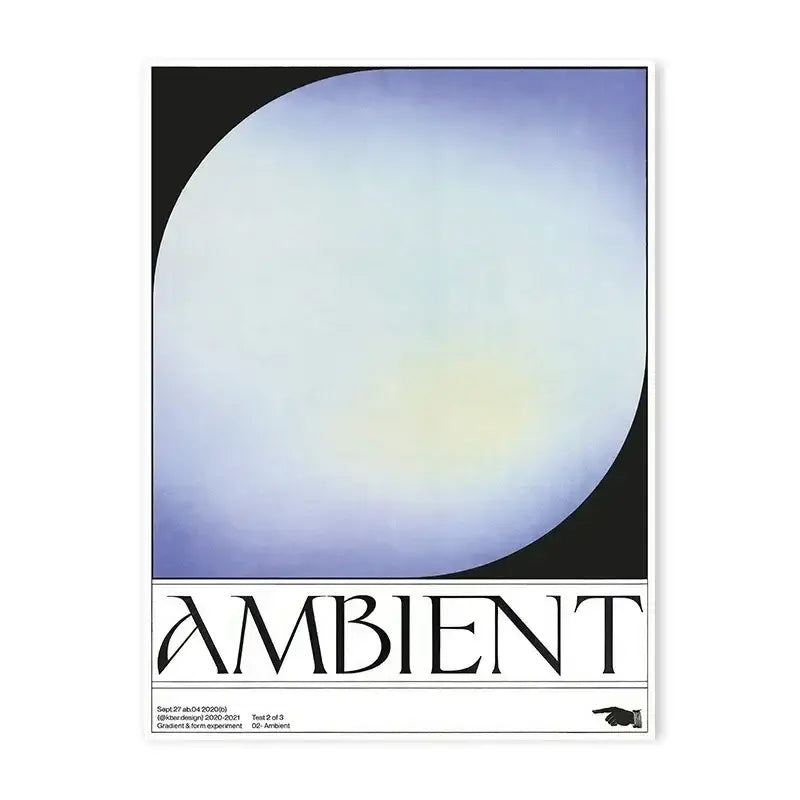 Decorbites™ blue wave japanese abstract print poster with a glowing pale blue and white gradient circle on black background