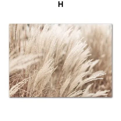 DecorBites™ beige-toned canvas wall art featuring soft-focus beach landscape with tall feathery grasses swaying gently