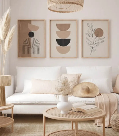 White ceramic vase with smooth rounded body and narrow neck featured in decorbites™ bohemian geometric wall art set