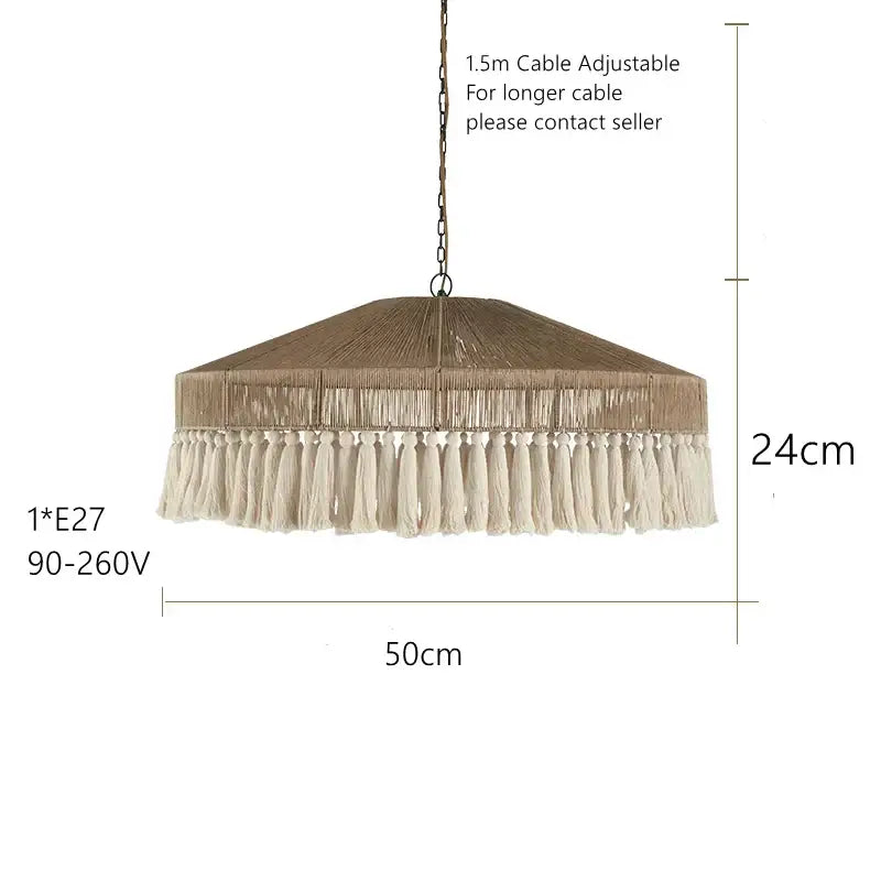 Decorbites bohemian tassel chandelier natural beige woven pendant light with cream tassels for bedroom decor