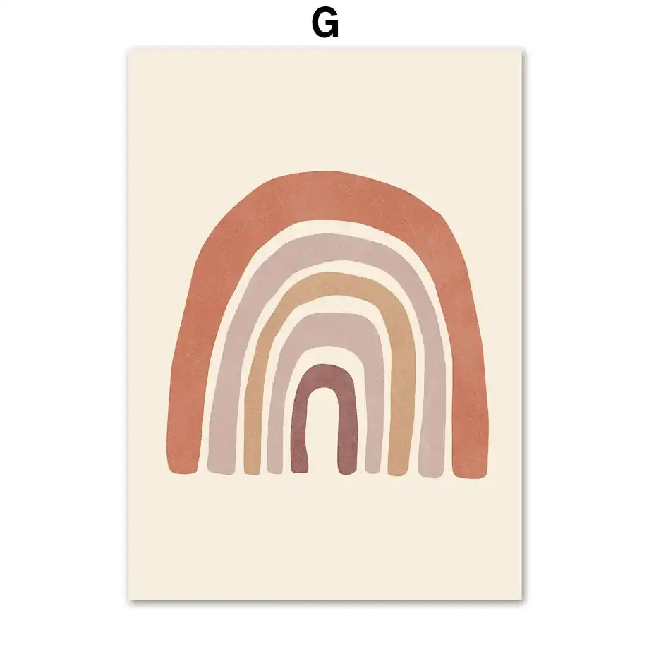 Decorbites™ bohemian wall art canvas painting featuring a minimalist earth-toned rainbow on a cream wall art canvas