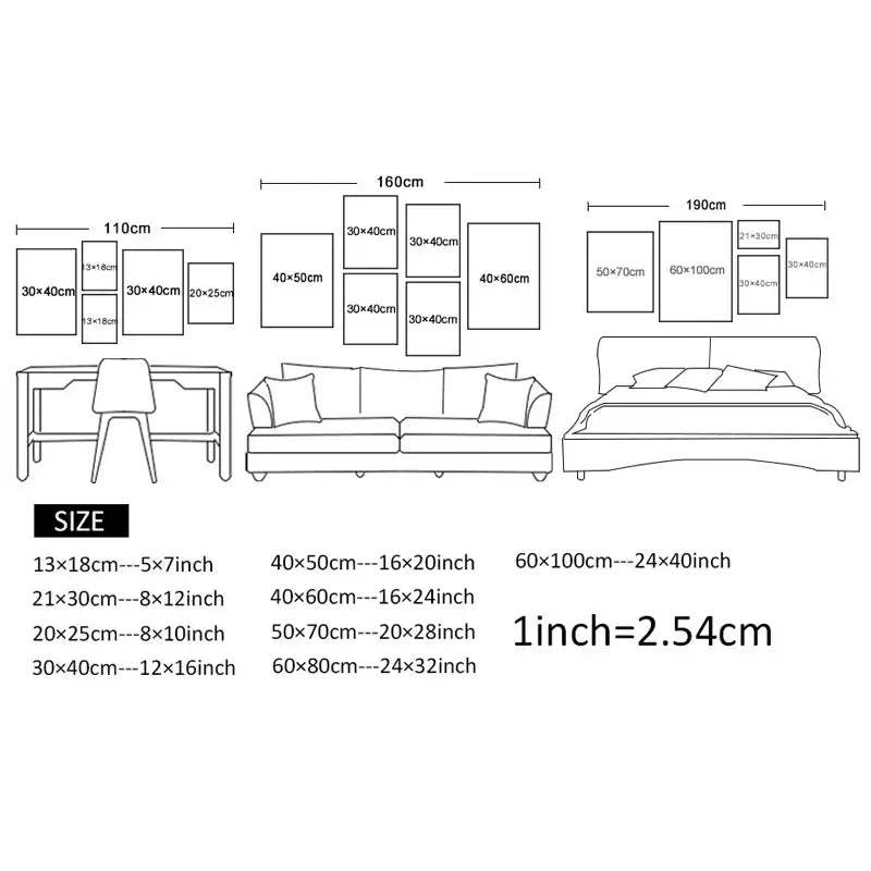 Minimalist line-art wall art canvas arrangement guide with dimensions for decorbites bohemian wall art canvas painting
