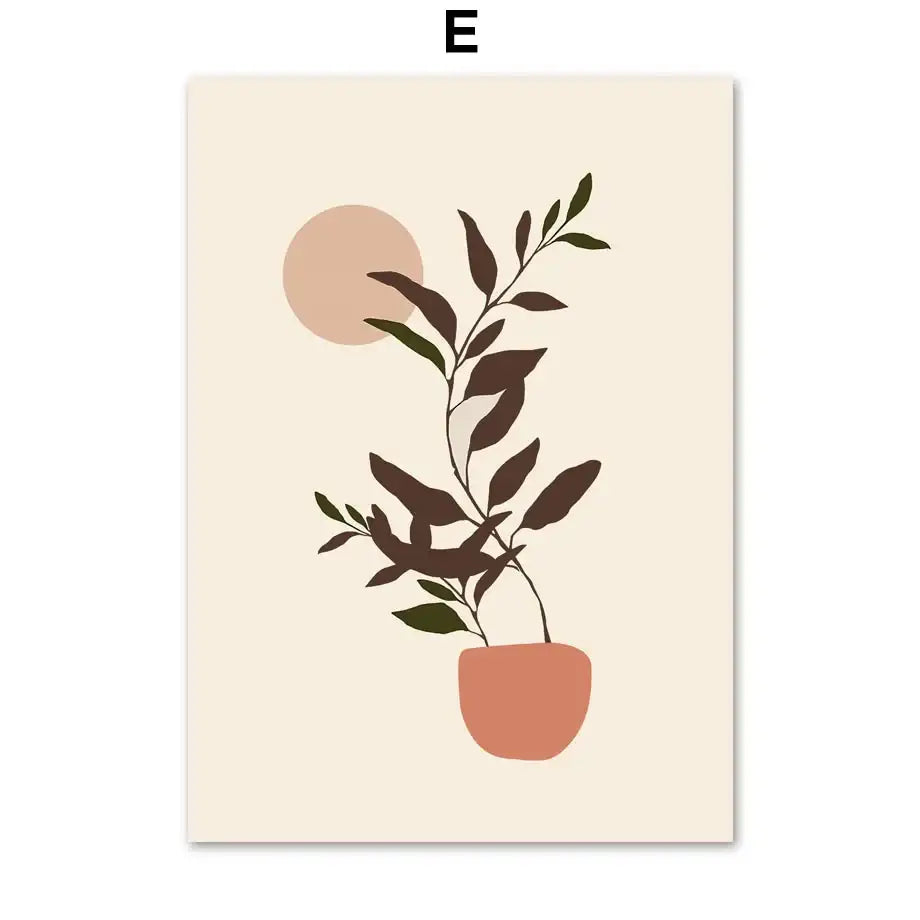 Decorbites™ bohemian wall art canvas painting featuring minimalist botanical art with dark green leaves in terracotta pot