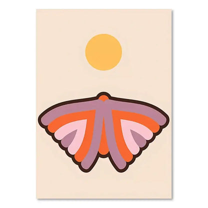 Decorbites™ boho art print featuring a stylized purple and orange moth illustration for living room decor