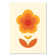 A stylized orange and red layered flower art print on cream background for living room decor by decorbites™