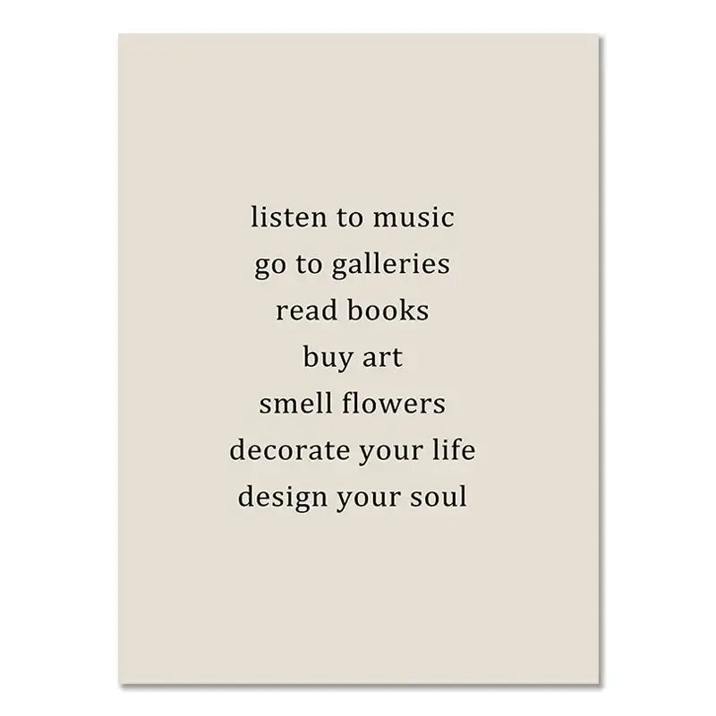 Beige rectangular canvas wall art by decorbites featuring black minimalist text with boho geometric line design