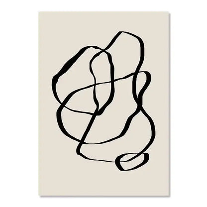 Decorbites™ boho geometric line canvas wall art featuring black abstract geometric line on beige canvas background