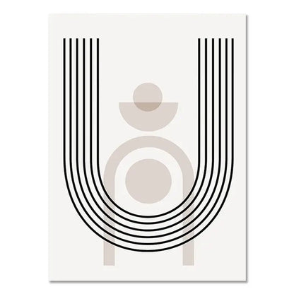 Decorbites™ boho geometric line canvas wall art with bold black curved lines and soft beige shapes on white background