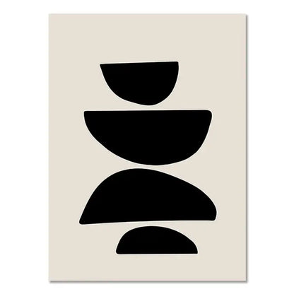 Minimalist boho geometric line canvas wall art by decorbites featuring black semi-circles on light beige background